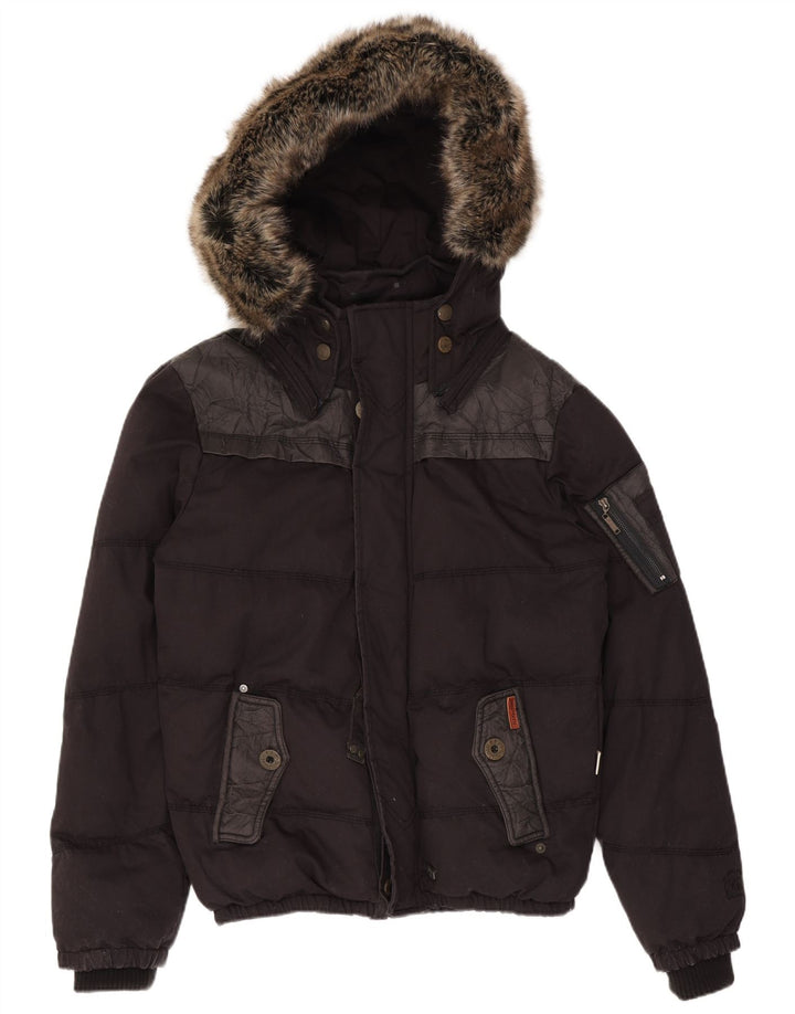 Jaqueta masculina acolchoada com capuz KHUJO UK 40 grande poliéster colorblock preto