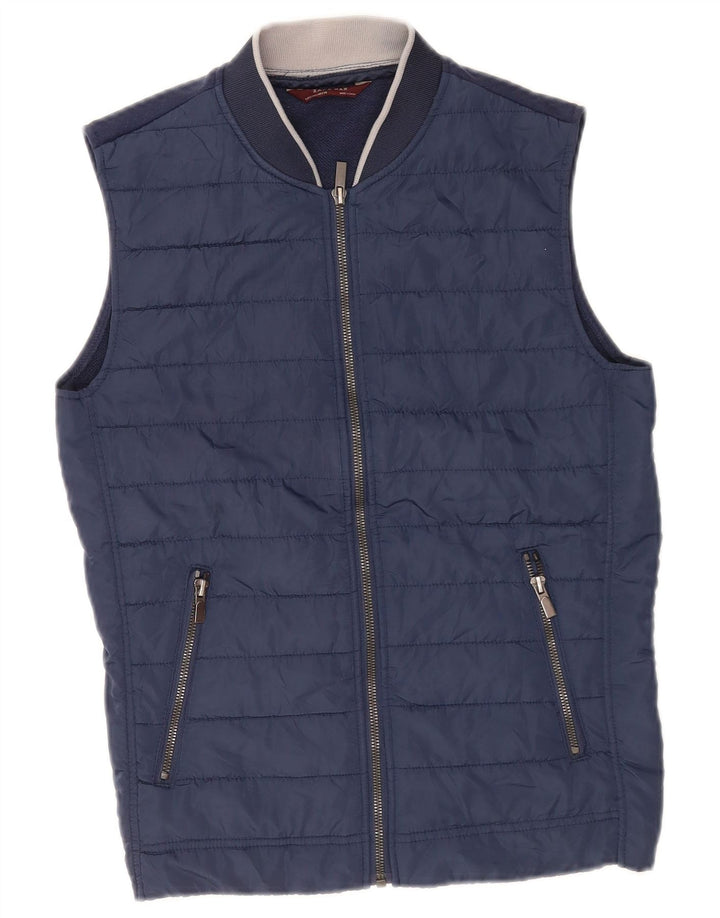 Zara Colete acolchoado masculino UK 36 pequeno poliéster azul marinho