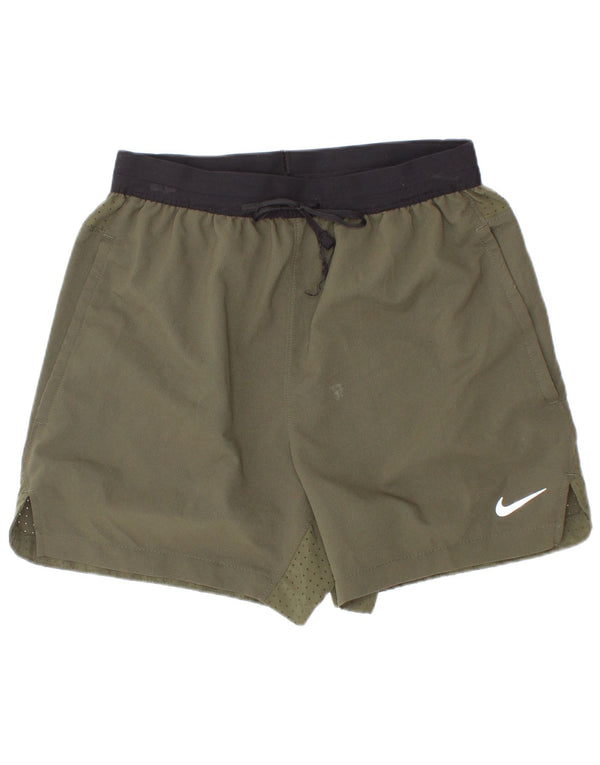 Shorts esportivos Nike Boys Dri Fit 8-9 anos pequeno cáqui colorblock poliéster