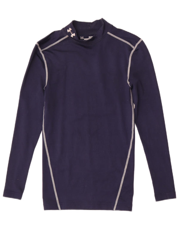 Camiseta masculina Under Armour Cold Gear Graphic manga comprida pequena listrada azul marinho