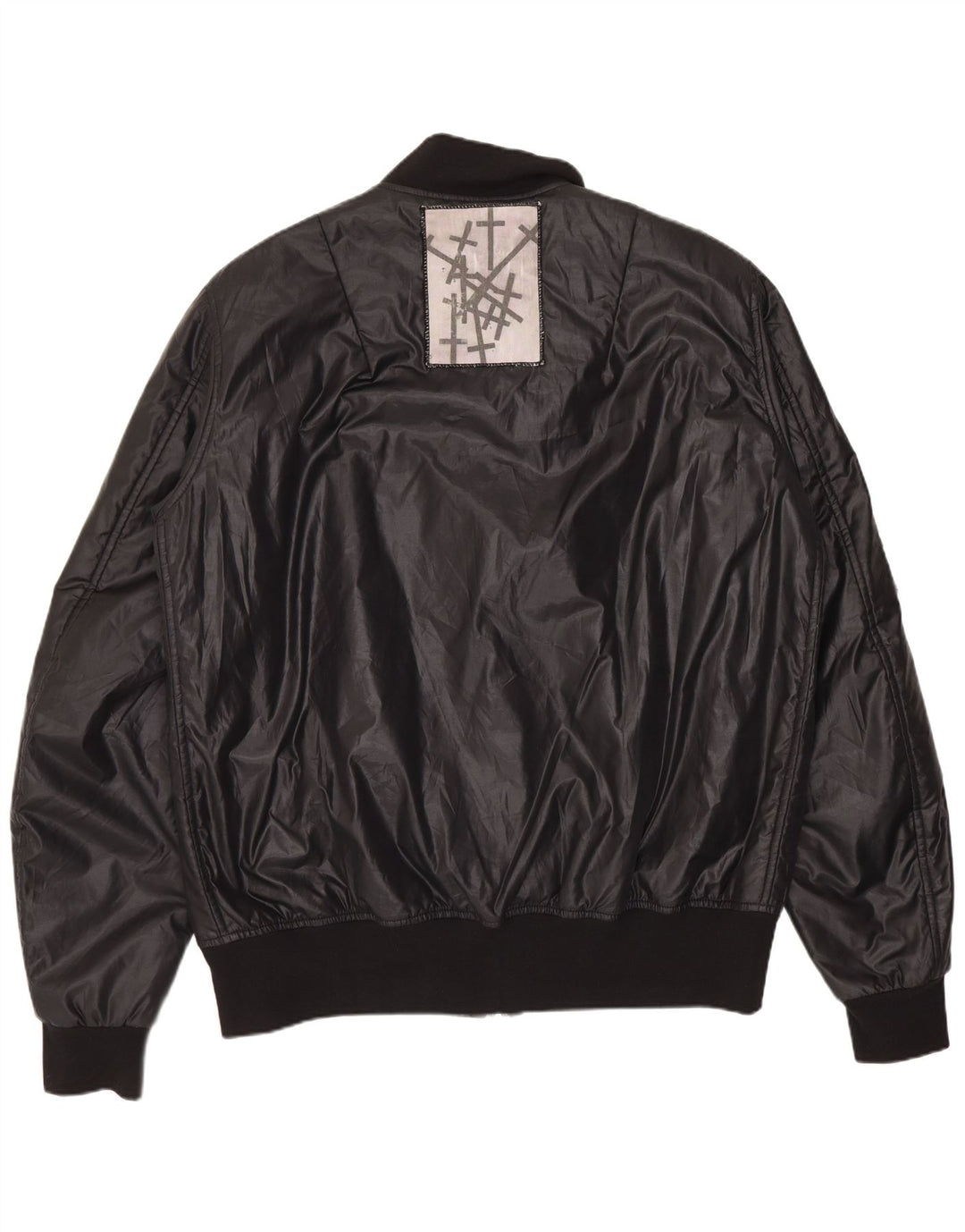 Jaqueta masculina vintage Bomber Graphic encerada Reino Unido 38 patchwork preto médio