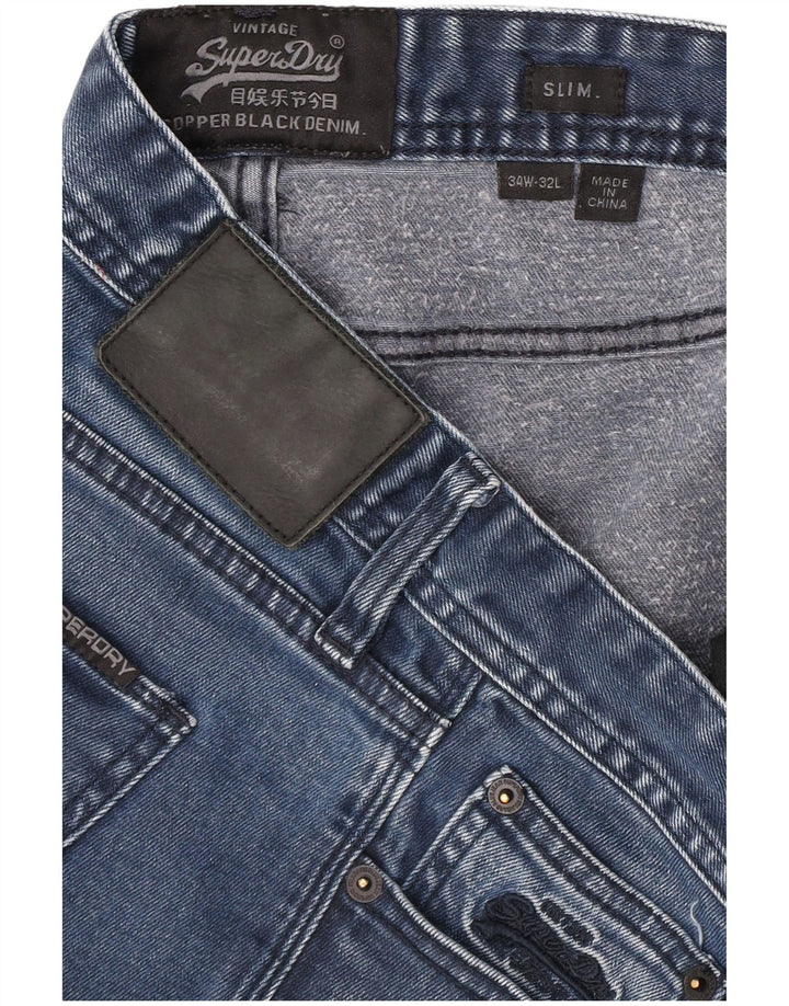 Superdry Mens Slim Jeans W34 L32 Azul Marinho Algodão