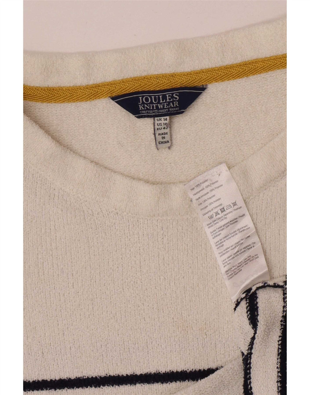Suéter feminino Joules com gola canoa e poliéster listrado branco grande Reino Unido 14