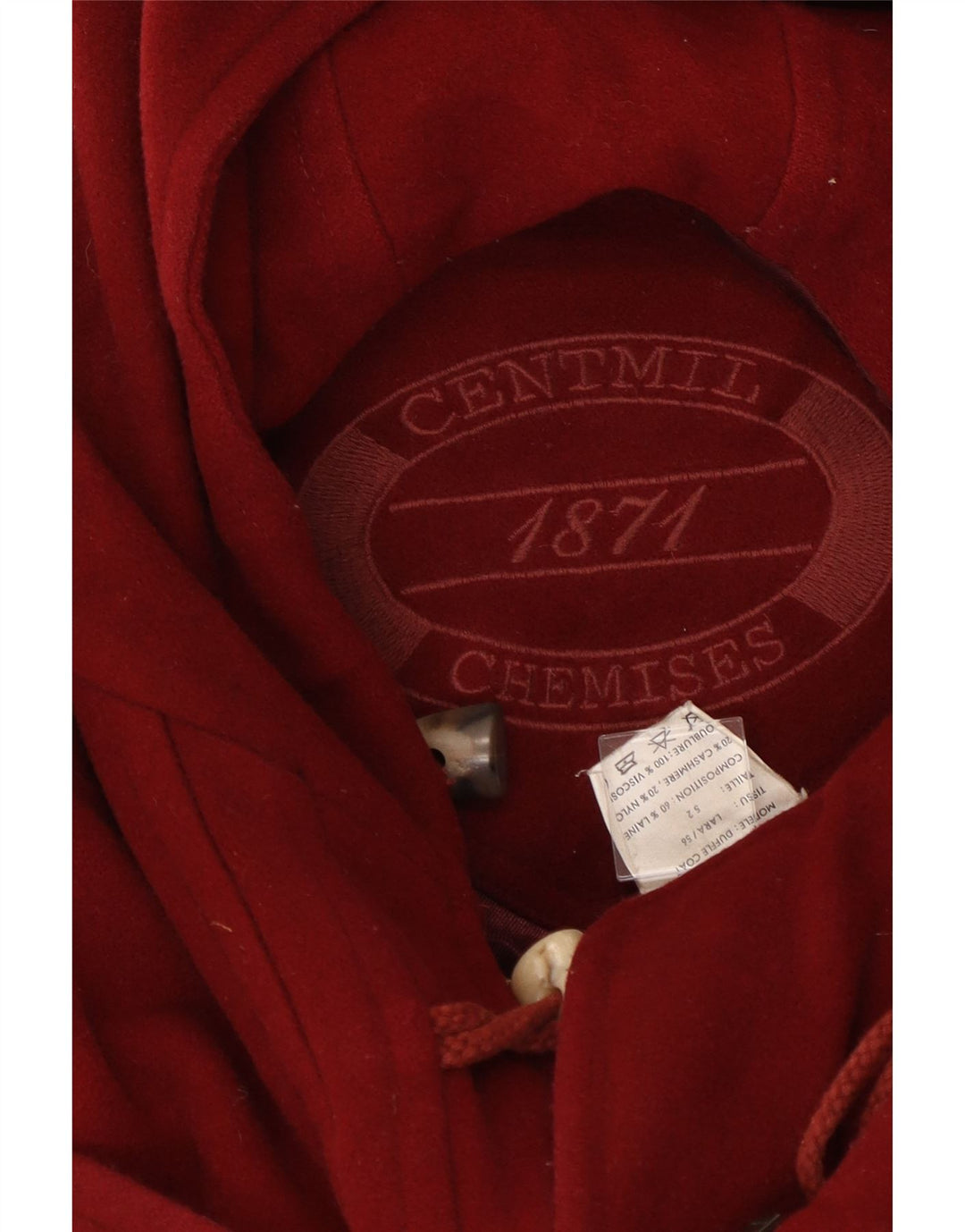 Casaco Duffle feminino vintage com capuz IT 52 2XL lã vermelha