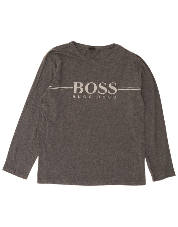 Hugo Boss Mens Graphic Top Manga Longa Médio Algodão Cinza
