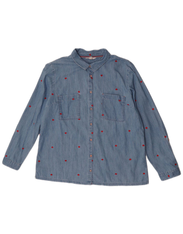 Camisa feminina com estampa abstrata White Stuff UK 16 algodão azul grande