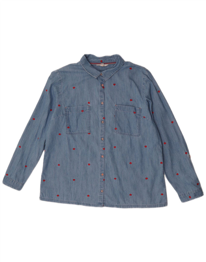 Camisa feminina com estampa abstrata White Stuff UK 16 algodão azul grande