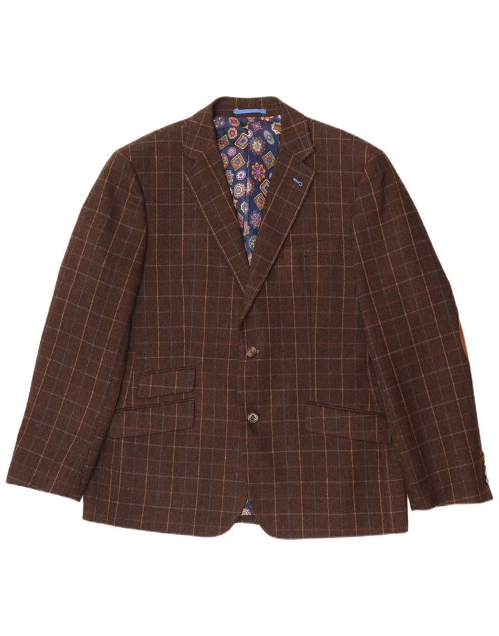 Jaqueta Blazer Masculina Harvey & Jones Regular Fit Reino Unido 46 3XL Marrom Xadrez