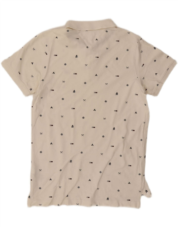 Camisa polo masculina TOMMY HILFIGER gráfica slim fit de algodão branco médio