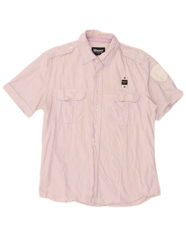 Blauer Mens Short Sleeve Military Shirt XL Lilac Pinstripe Cotton