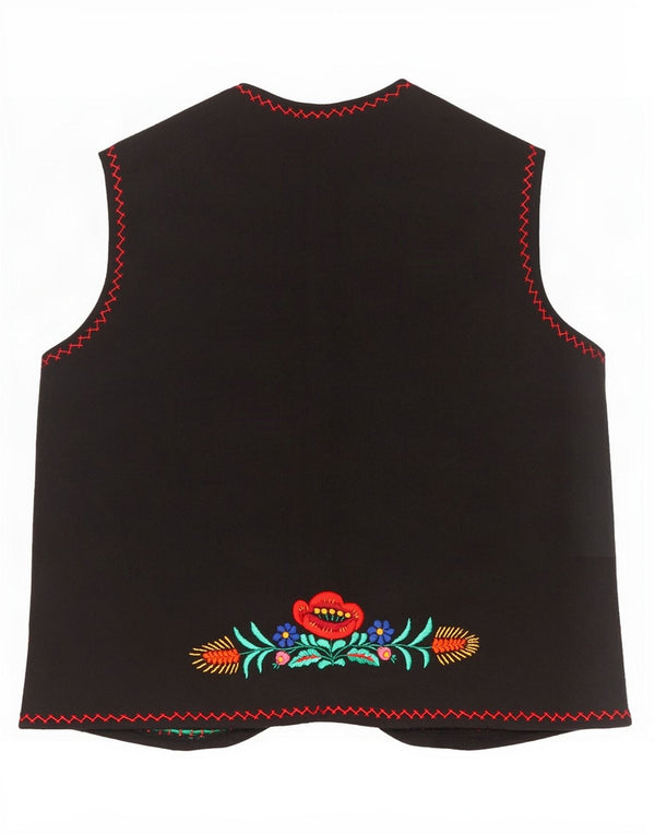 Colete feminino vintage UK 12 médio preto floral