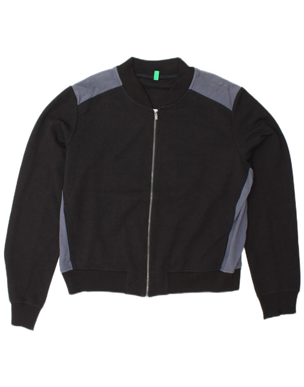 Jaqueta feminina BENETTON Crop Tracksuit UK 16 grande bloco colorido preto