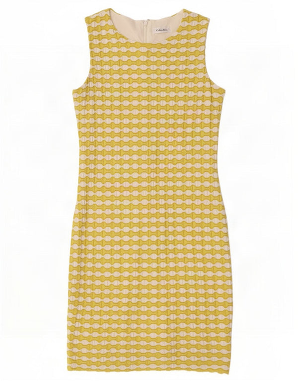 Vestido feminino Calvin Klein sem mangas com bainha UK 14 Médio Amarelo Geométrico