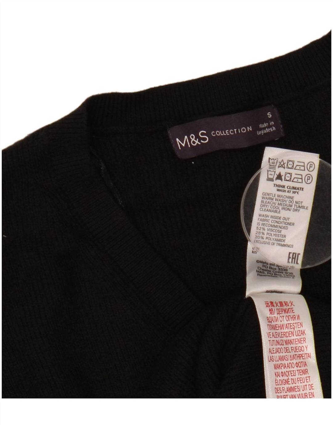 MARKS & SPENCER Suéter feminino curto com decote em V Reino Unido 10 pequeno preto