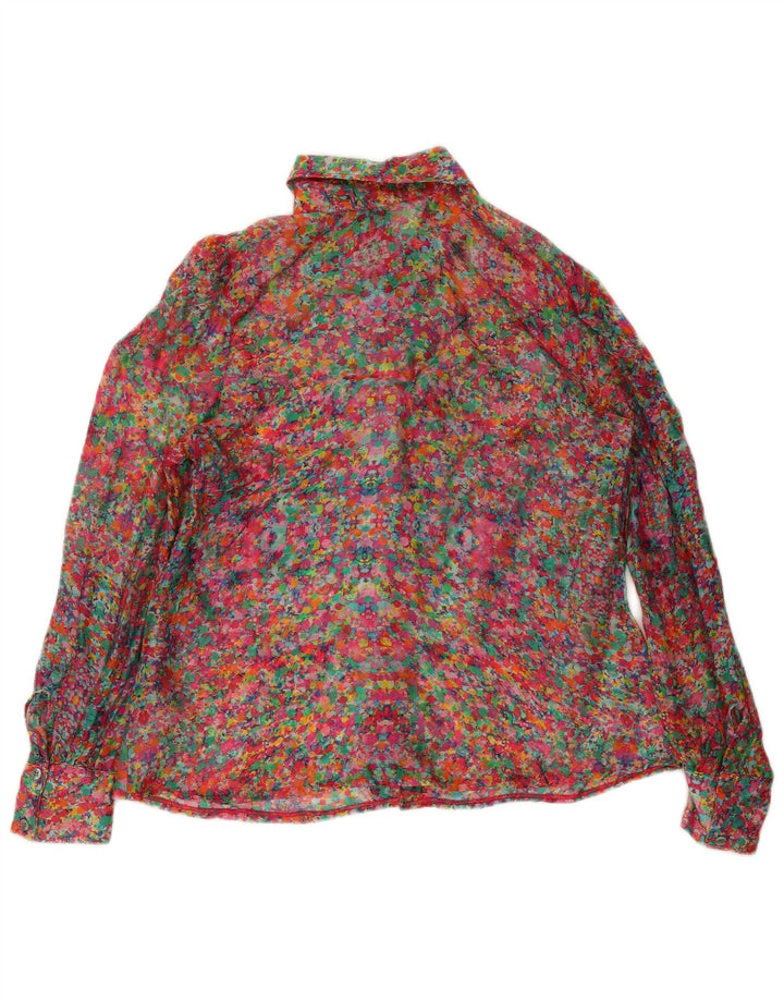Camisa feminina vintage UK 14 média floral multicolorida