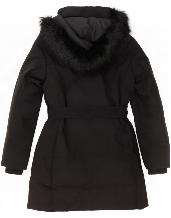 Casaco acolchoado com capuz feminino Zara UK 10 pequeno poliéster preto