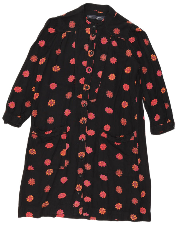 Vestido camisa feminino manga 3/4 French Connection Reino Unido 10 pequeno floral preto