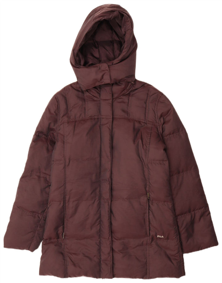 Casaco acolchoado com capuz feminino Fila UK 14 médio marrom poliamida