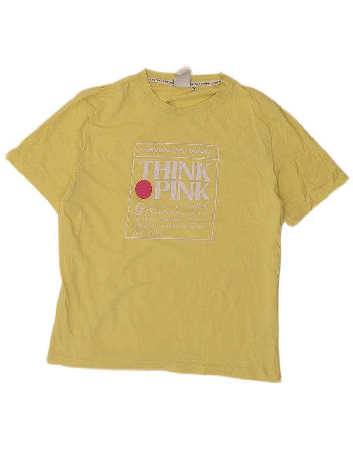 Camiseta gráfica masculina Think Pink Top IT 48 algodão amarelo médio