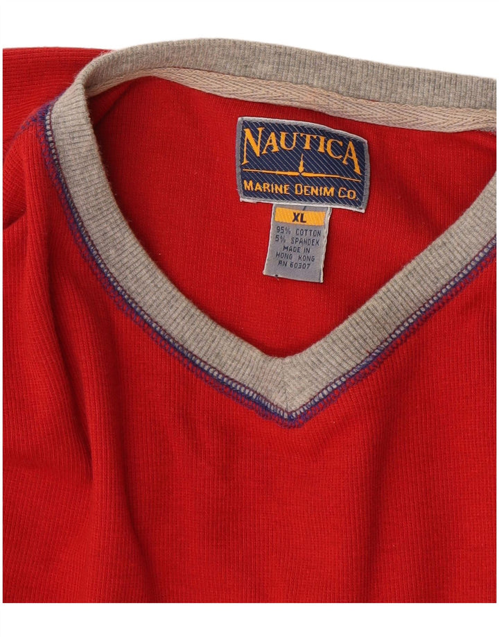 Nautica Mens Top Manga Longa XL Algodão Vermelho