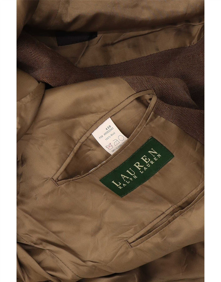 Jaqueta Blazer Masculina Ralph Lauren com 2 Botões Reino Unido 43 Lã Espinha de Peixe Bege Grande