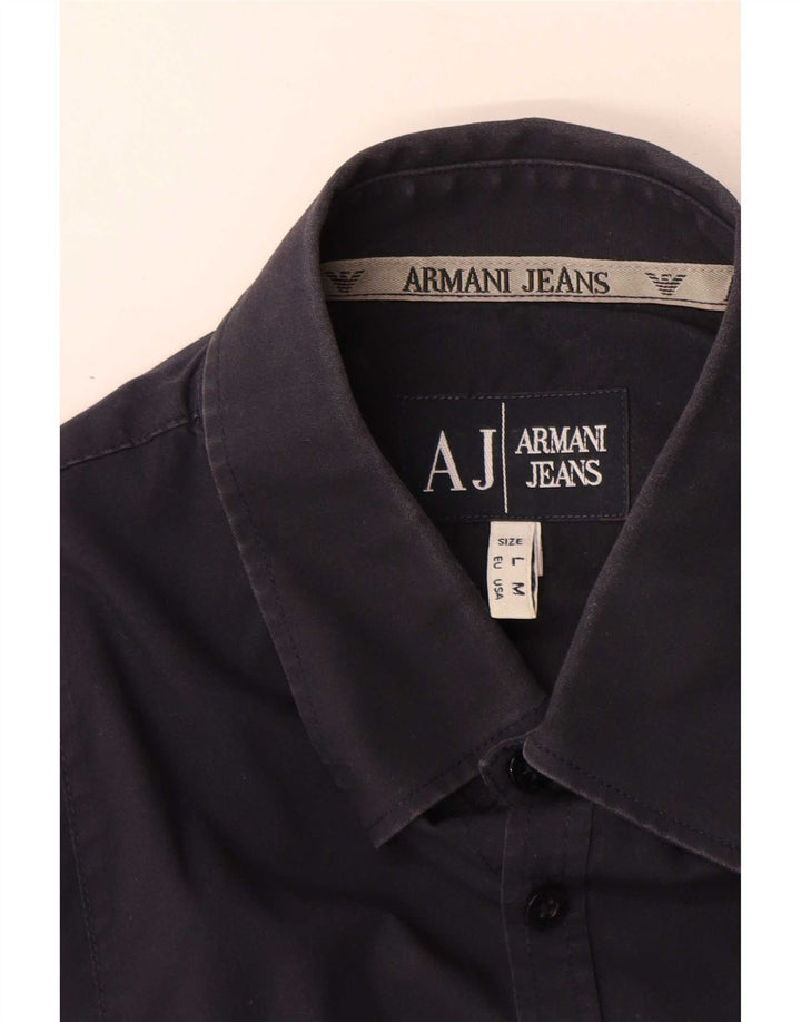 Armani Jeans Camisa masculina média azul marinho algodão