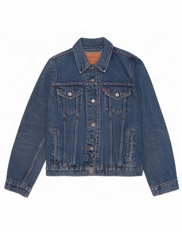 Jaqueta jeans feminina Levi's UK 14 grande algodão azul