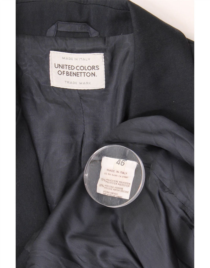 Jaqueta blazer feminina de 2 botões BENETTON IT 46 grande poliéster azul marinho