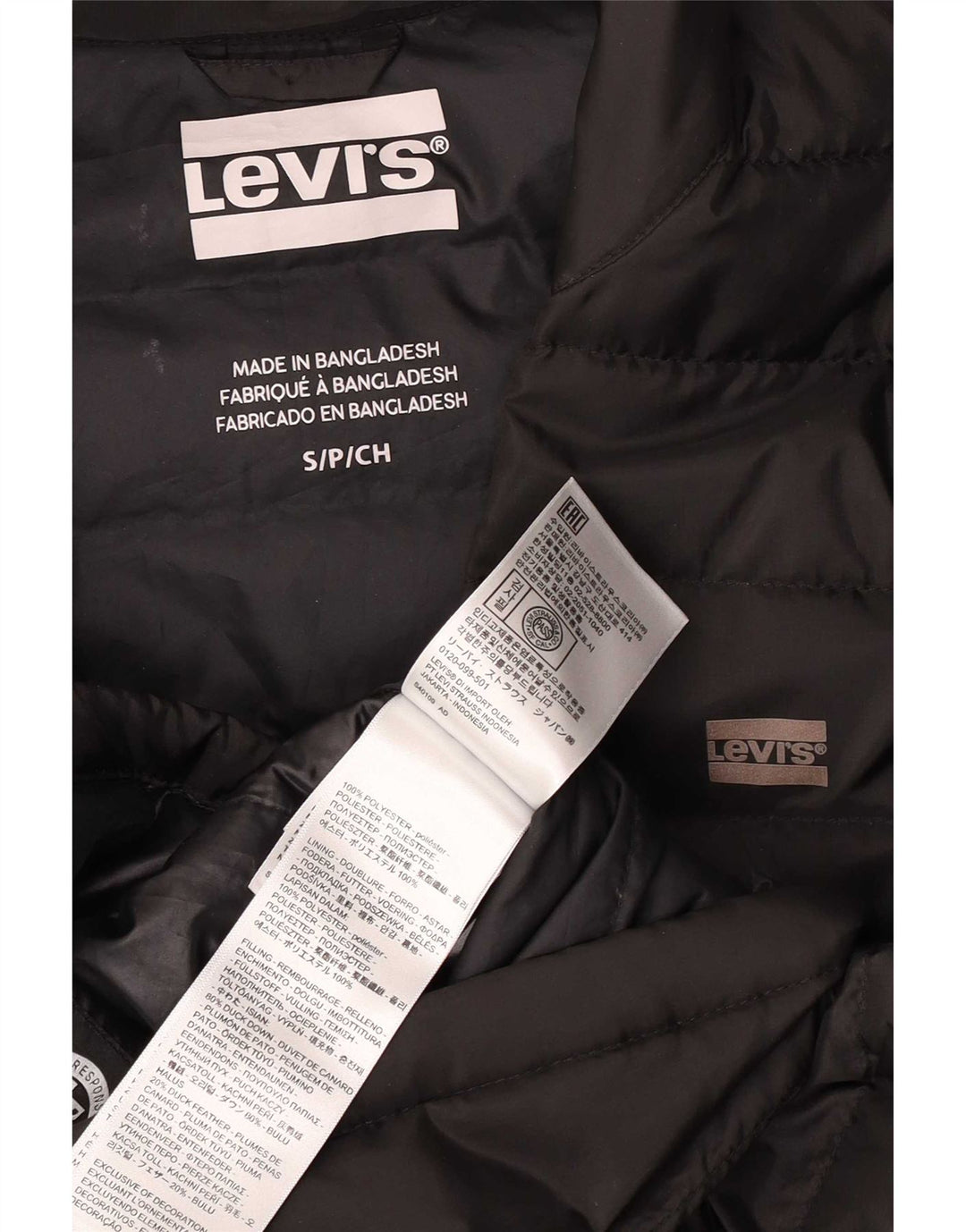 Jaqueta acolchoada masculina Levi's pequena preta de poliéster