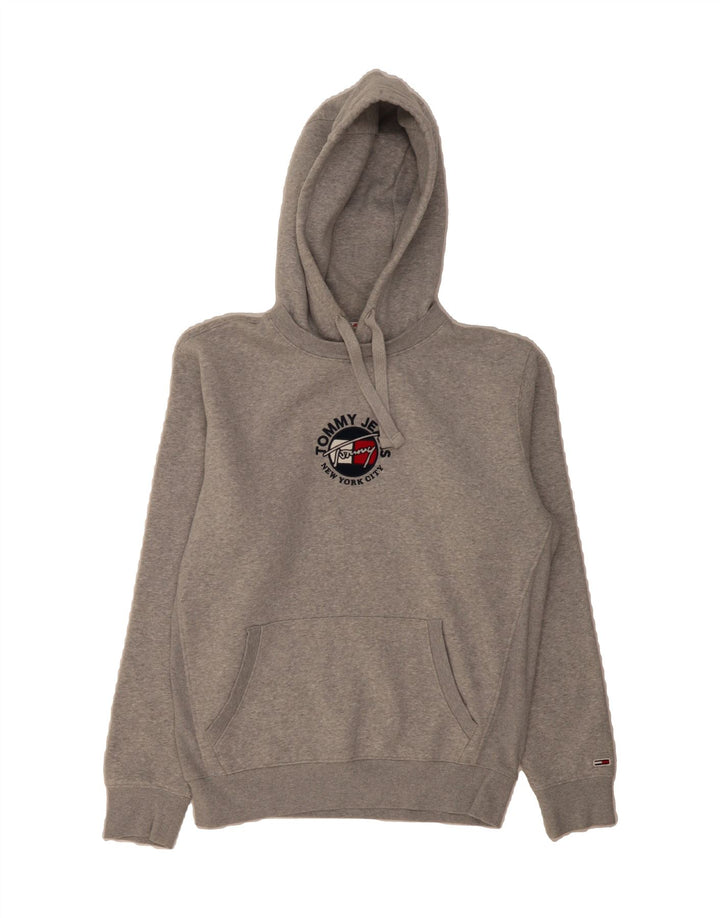 TOMMY HILFIGER Mens Graphic Hoodie Jumper Small Grey Cotton Vintage Tommy Hilfiger and Second-Hand Tommy Hilfiger from Messina Hembry 