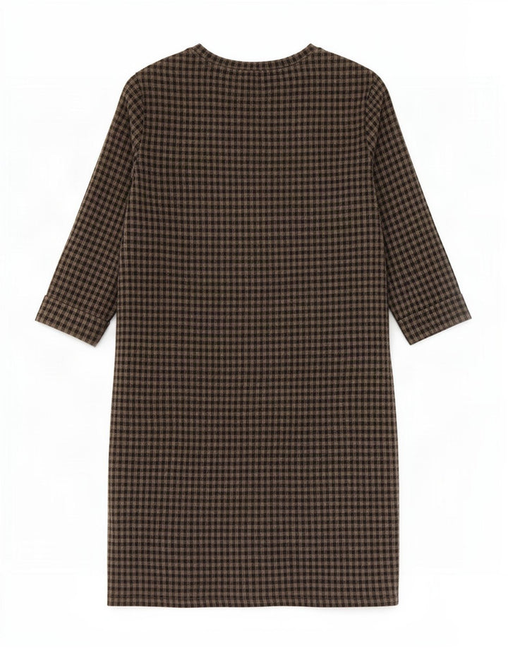 Vestido feminino Marks & Spencer manga 3/4, UK 10, pequeno, cinza, guingão