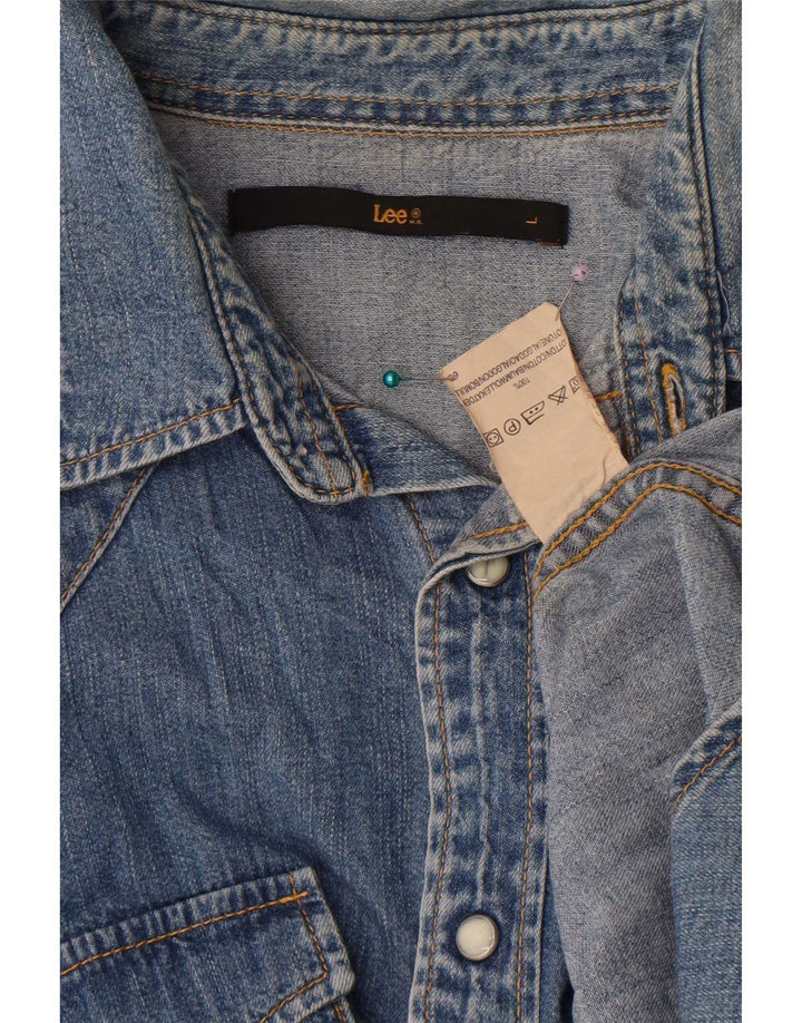 Camisa jeans masculina Lee grande algodão azul