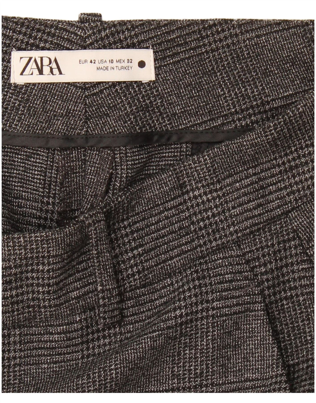 ZARA Womens Slim Cropped Trousers EU 42 Large W32 L25 Grey Houndstooth