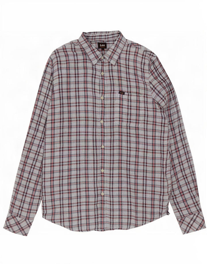 Camisa masculina Lee grande algodão xadrez cinza