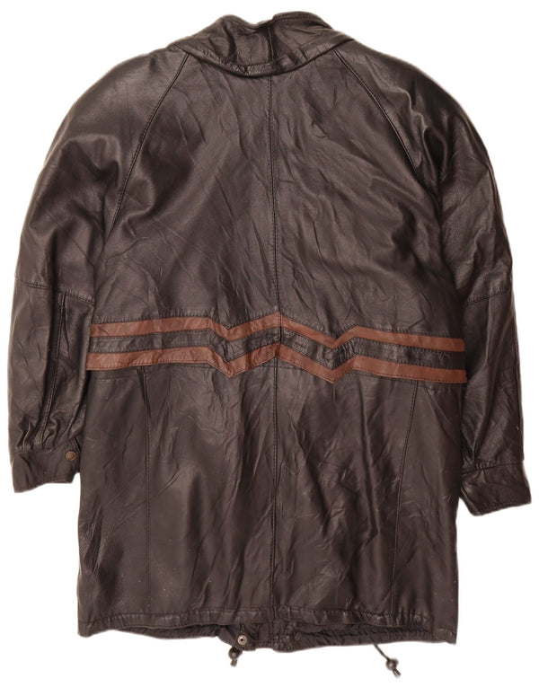 Casaco de couro feminino vintage Reino Unido 16 grande bloco colorido preto