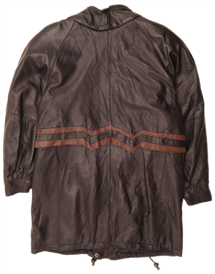 Casaco de couro feminino vintage Reino Unido 16 grande bloco colorido preto