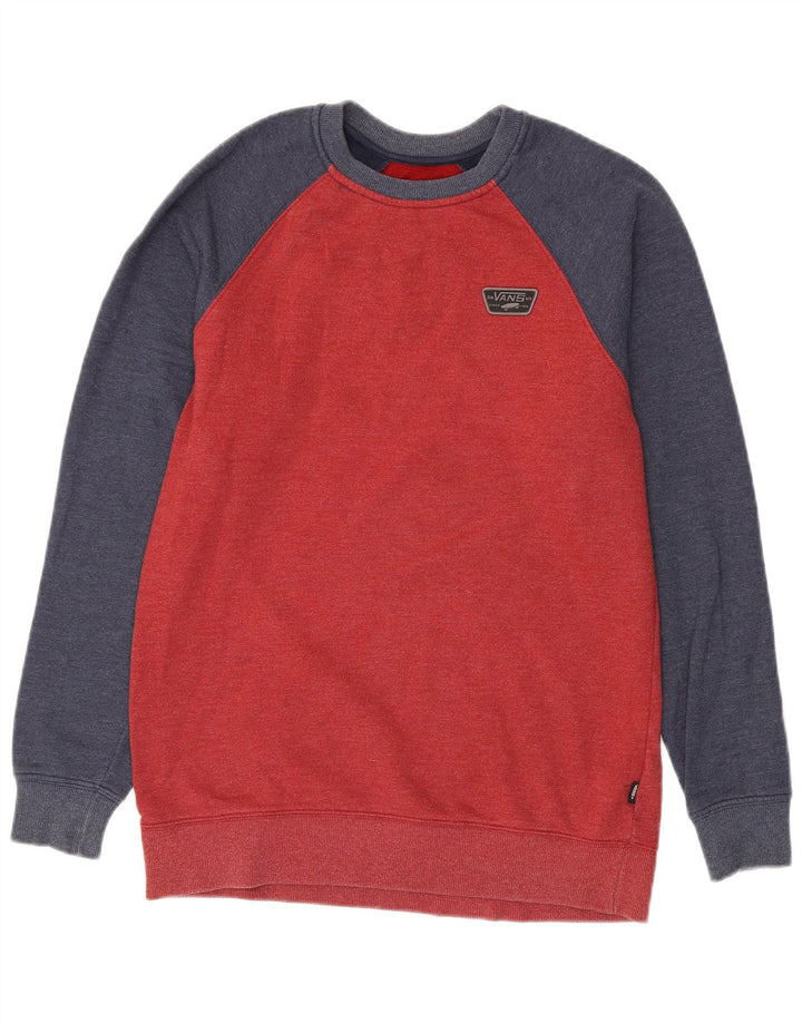 VANS Mens Moletom Jumper Pequeno Algodão Colorblock Vermelho