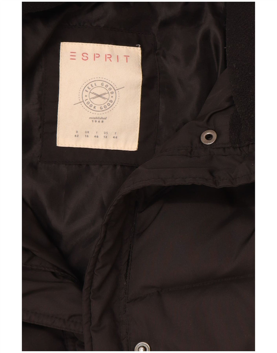 Casaco acolchoado feminino Esprit UK 16 grande poliéster preto