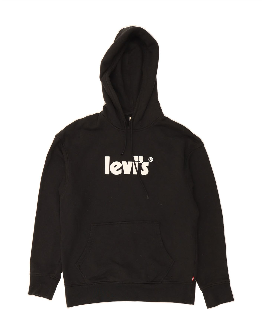 LEVI'S Mens Relaxed Fit Graphic Hoodie Jumper Small Black Cotton Vintage Levi's and Second-Hand Levi's from Messina Hembry 