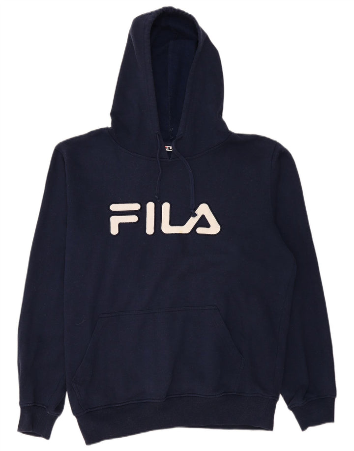 Suéter com capuz gráfico masculino FILA grande algodão azul marinho