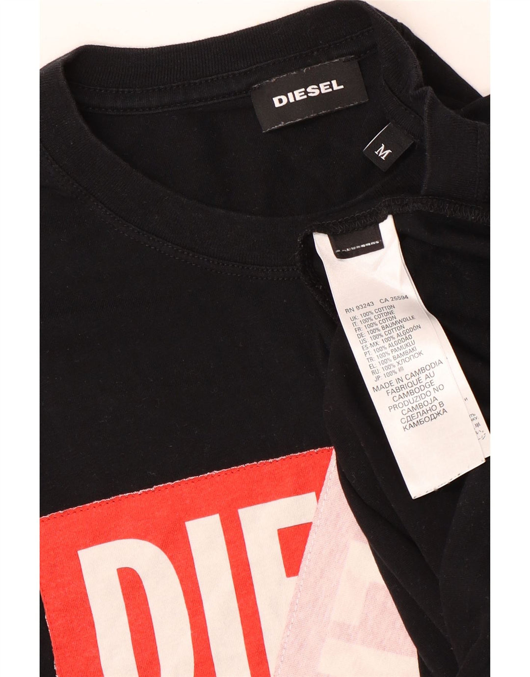 Diesel Camiseta masculina gráfica Top médio algodão preto