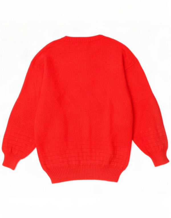 Vintage Mens Boat Neck Jumper Sweater IT 52 Large Red Geometric