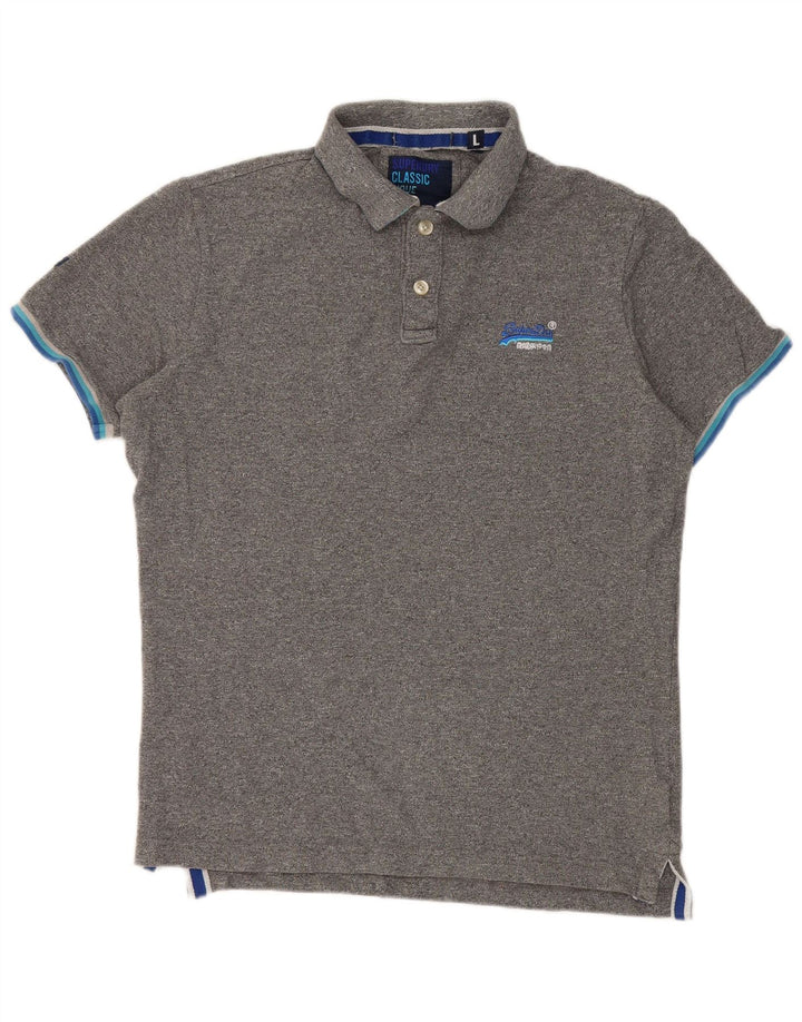 Camisa polo masculina Superdry grande algodão manchado cinza
