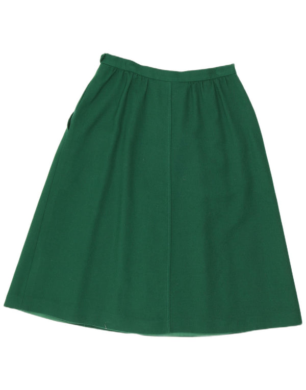 Saia feminina Jaeger A-Line UK 14 médio W26 lã verde
