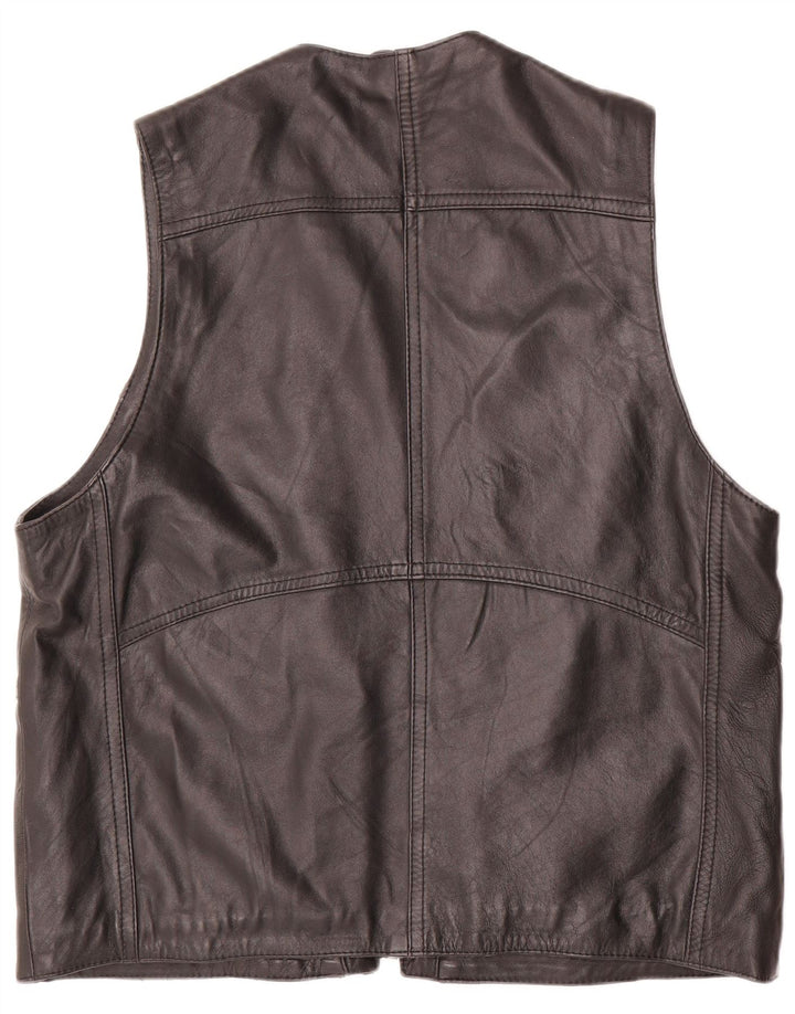 Colete utilitário de couro masculino vintage EU 52 XL preto