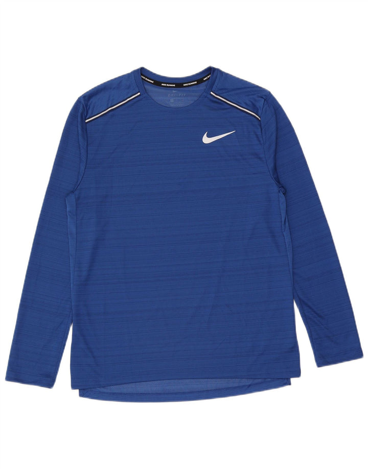 Nike Mens Dri Fit Top Manga Longa Médio Azul Listrado Poliéster