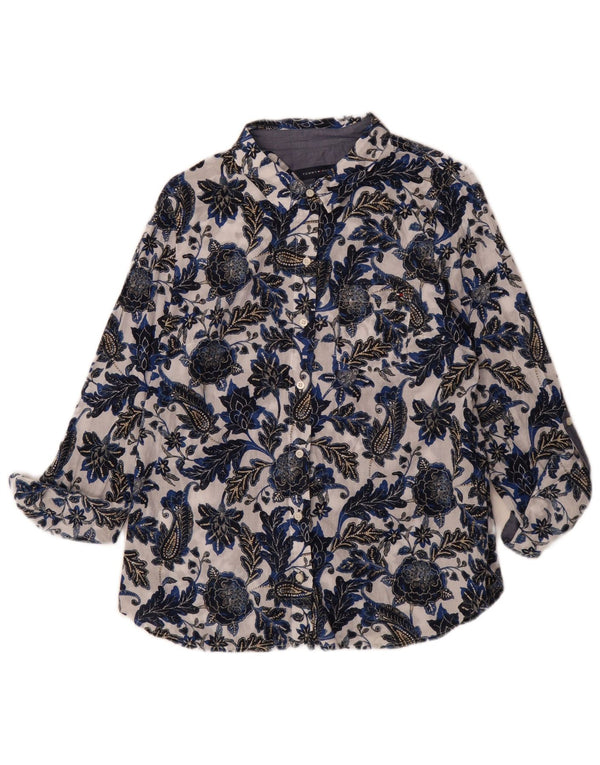 Camisa feminina Tommy Hilfiger Reino Unido 14 médio azul marinho floral algodão