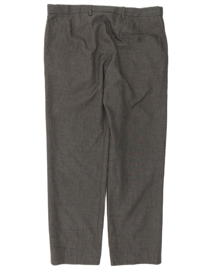 Calça masculina de terno reto sob medida Marks & Spencer W34 L29 poliéster cinza