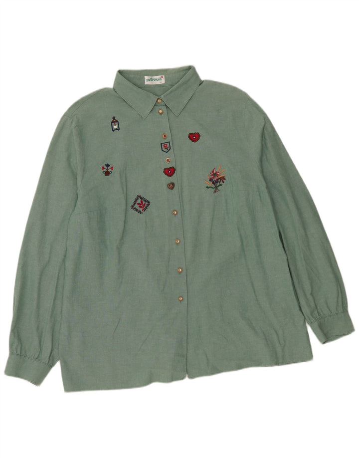 Camisa feminina Petressa de ajuste solto EU 44 XL verde floral algodão