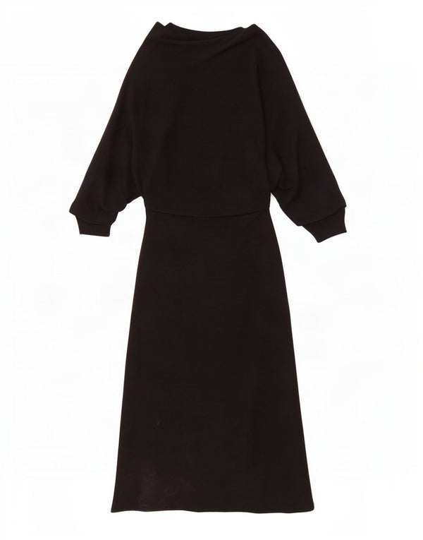 Vestido maxi feminino de manga comprida Zara Reino Unido 8 pequeno preto viscose